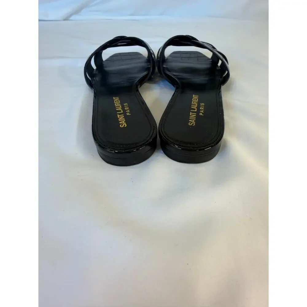 Saint Laurent Tribute Croc Embossed Leather Flat Mules Black EU 38 Italy